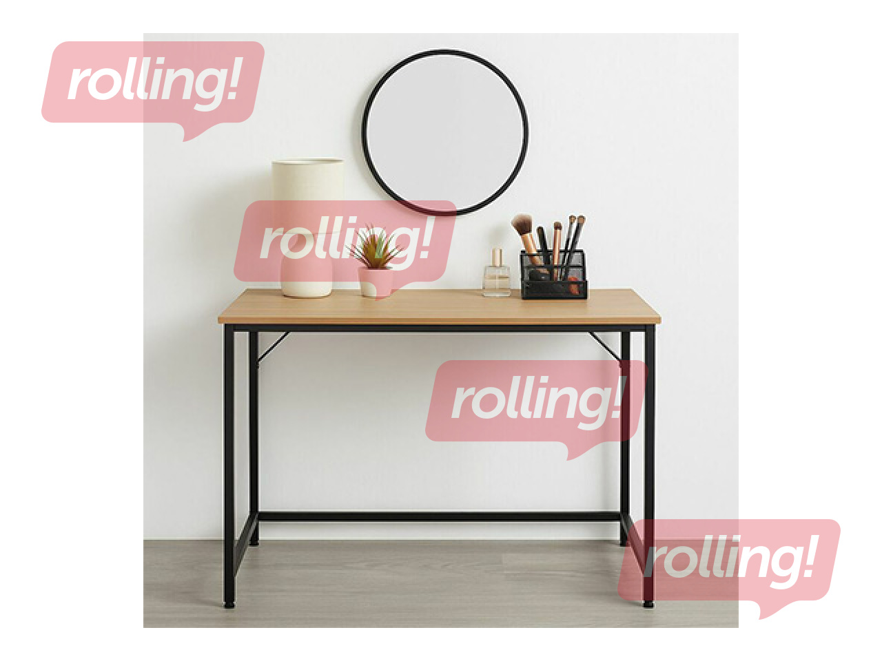 Kontorilaud Springos, must raam, puidutooni tööpind, 100×50×76cm