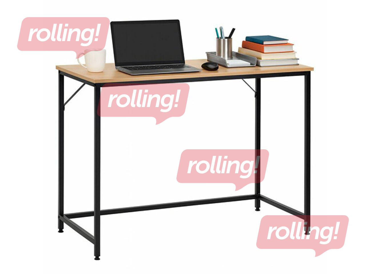 Офисный стол Springos, чёрная рама, поверхность под дерево, 100×50×76см