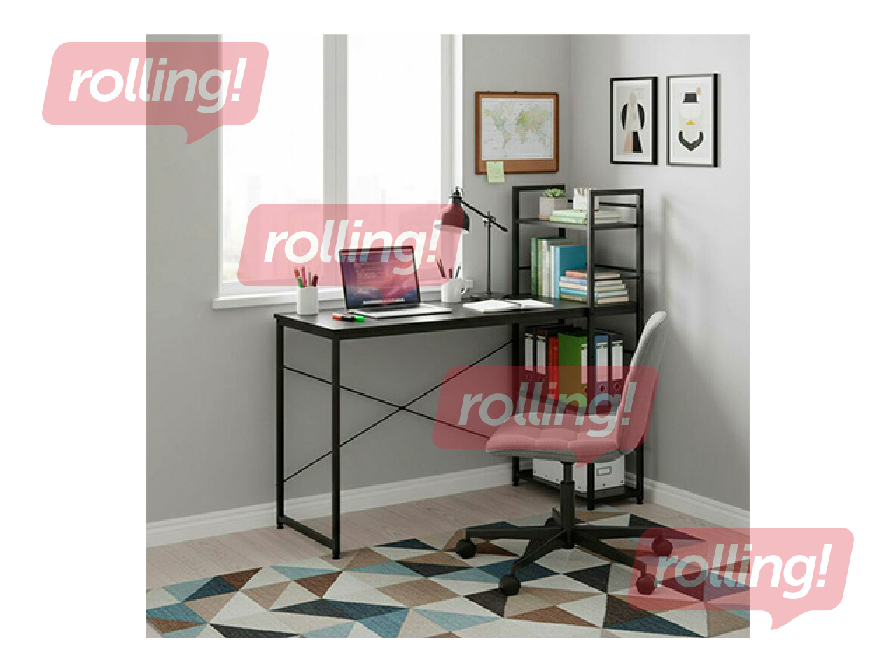 Kontorilaud Springos, must raam, must tööpind, 120×64×120cm