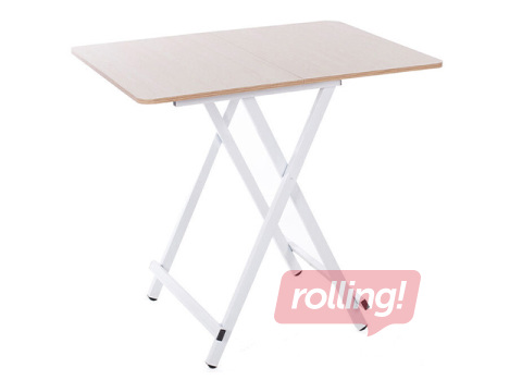 Laud, kokkupandav, valge raam, helepruun pealispind, 80x60x75cm