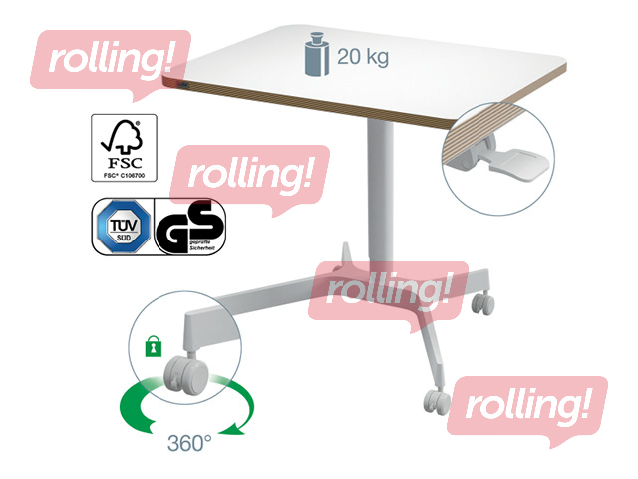 Reguleeritava kõrgusega laud Leitz Ergo, valge