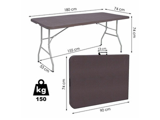 Table Springos, foldable, brown, 180x74x74cm