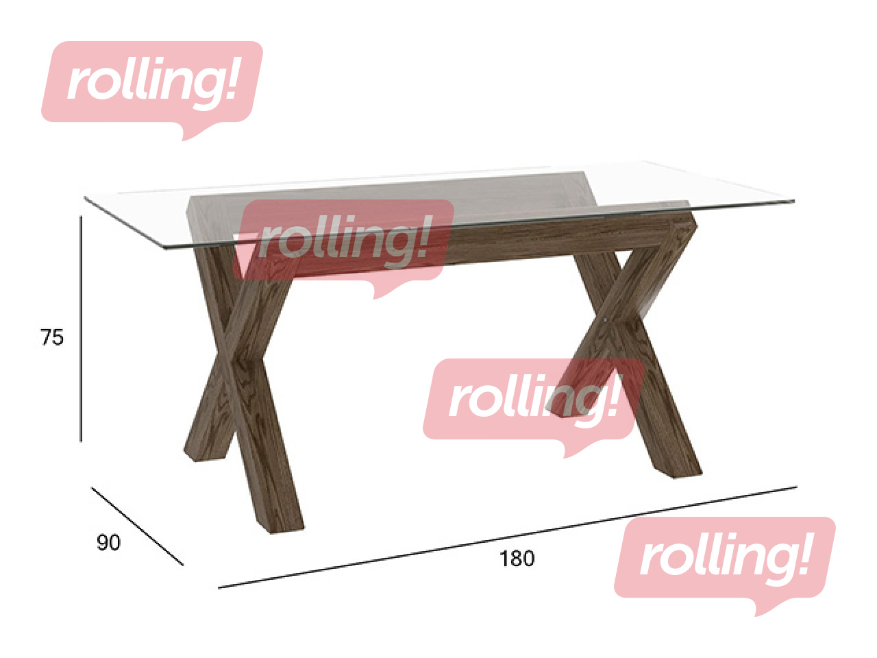 Conference table Turin, oak frame, glass top, 180×90×75cm