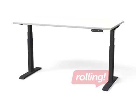 Reguleeritava kõrgusega laud Nuwo, Gen2, must raam, valge lauaplaat, 160x80cm