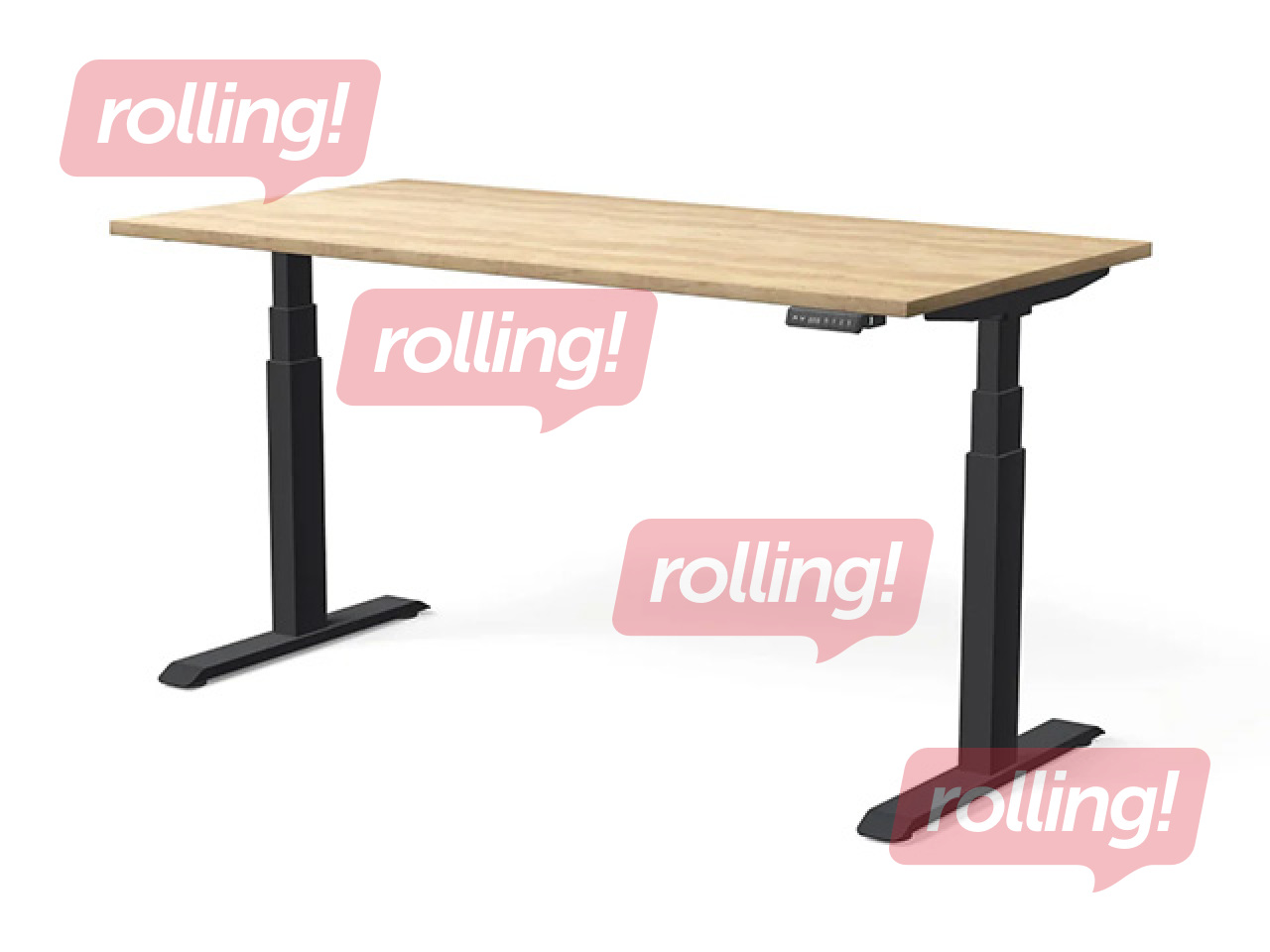 Reguleeritava kõrgusega laud Move Pro II, must raam, tammekarva lauaplaat, 180x80cm