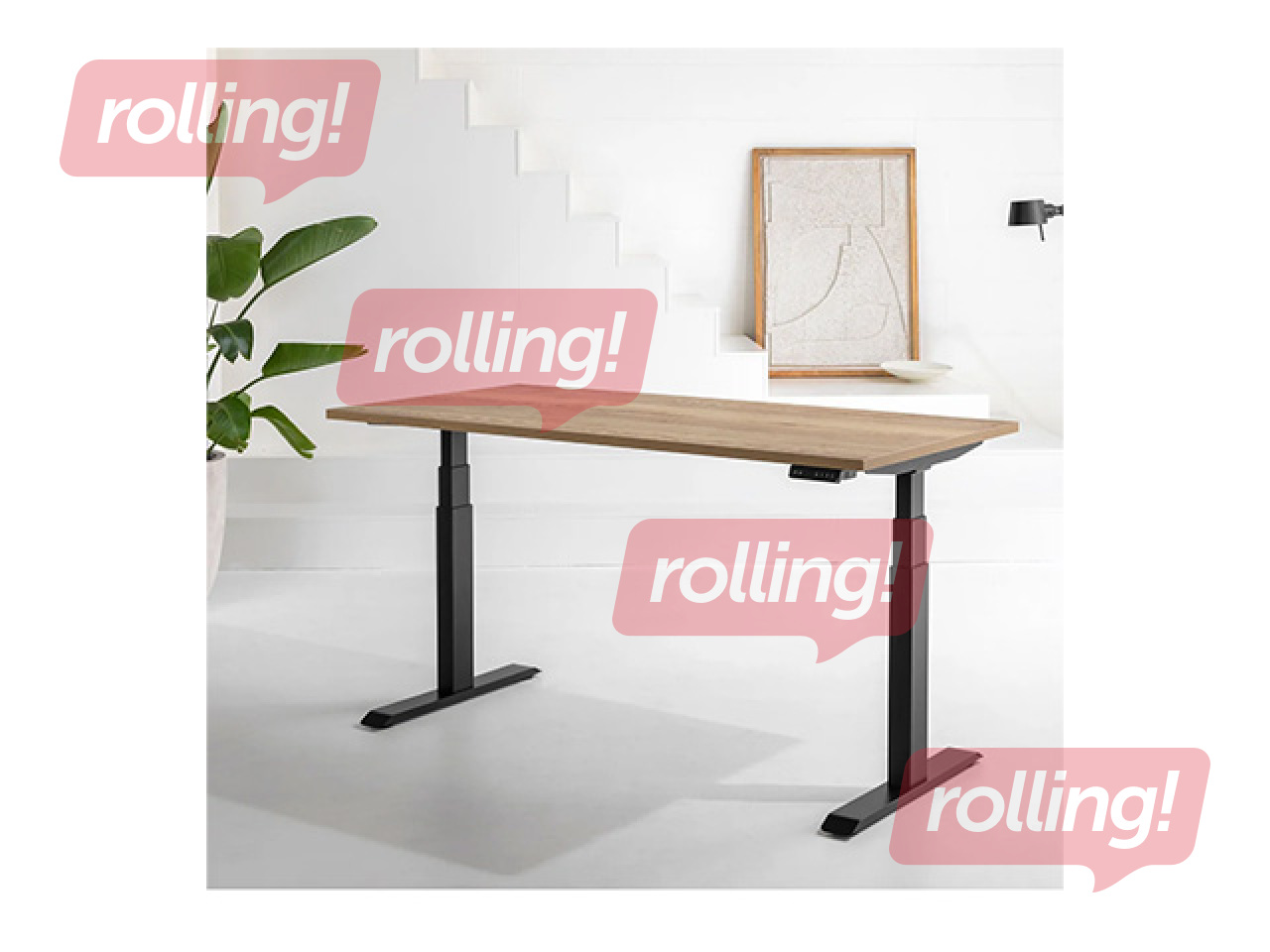 Reguleeritava kõrgusega laud Move Pro II, must raam, tammekarva lauaplaat, 180x80cm