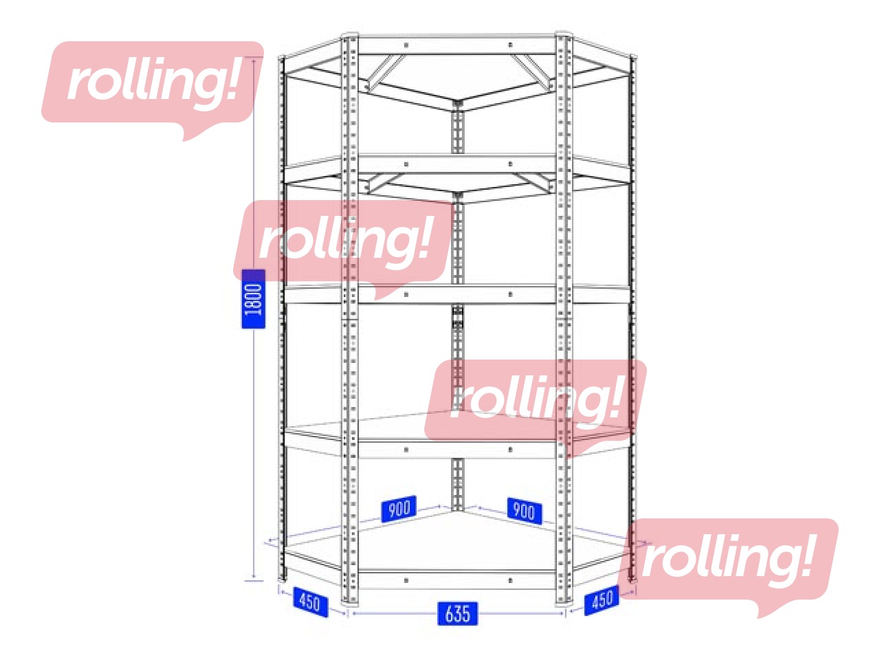Riiul Haushalt Corner, 90 x 45 x 180 cm