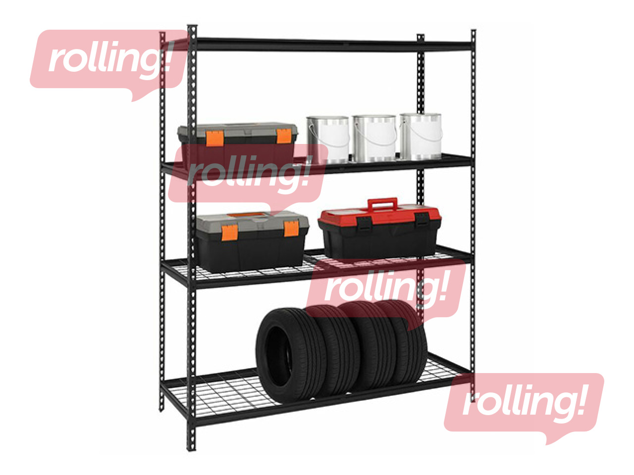 Warehouse shelving unit Springos, steel, black, 150x54x183cm