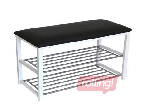 Shoe rack Domoletti with bench, black, silver, 80x30x48cm