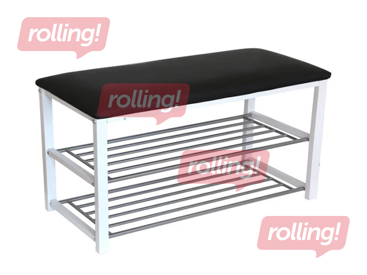 Shoe rack Domoletti with bench, black, silver, 80x30x48cm