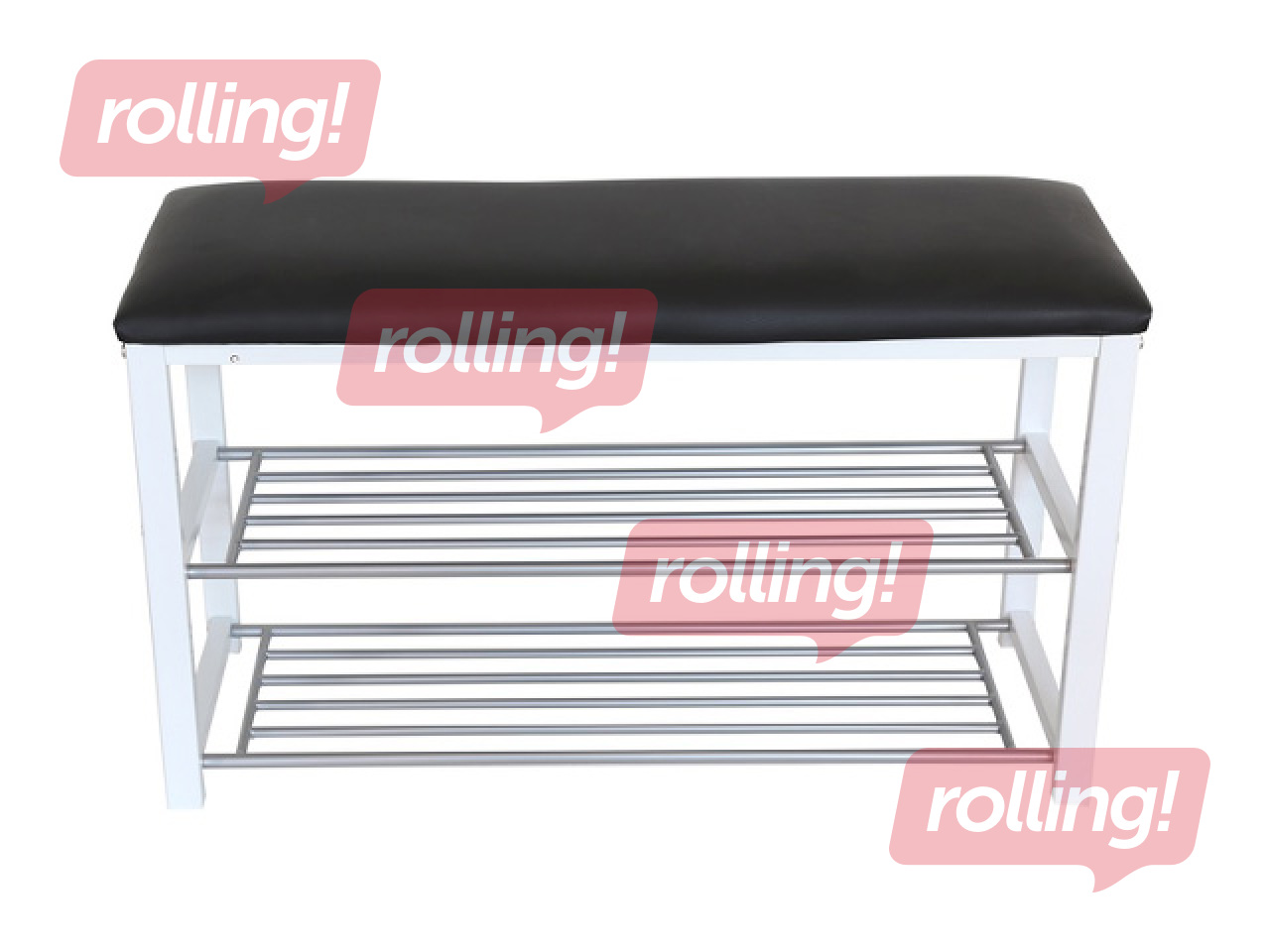 Shoe rack Domoletti with bench, black, silver, 80x30x48cm