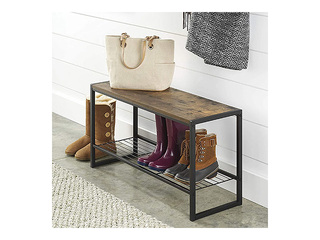 Shoe rack Domoletti Arina with bench, black, wood, 80x30x45cm