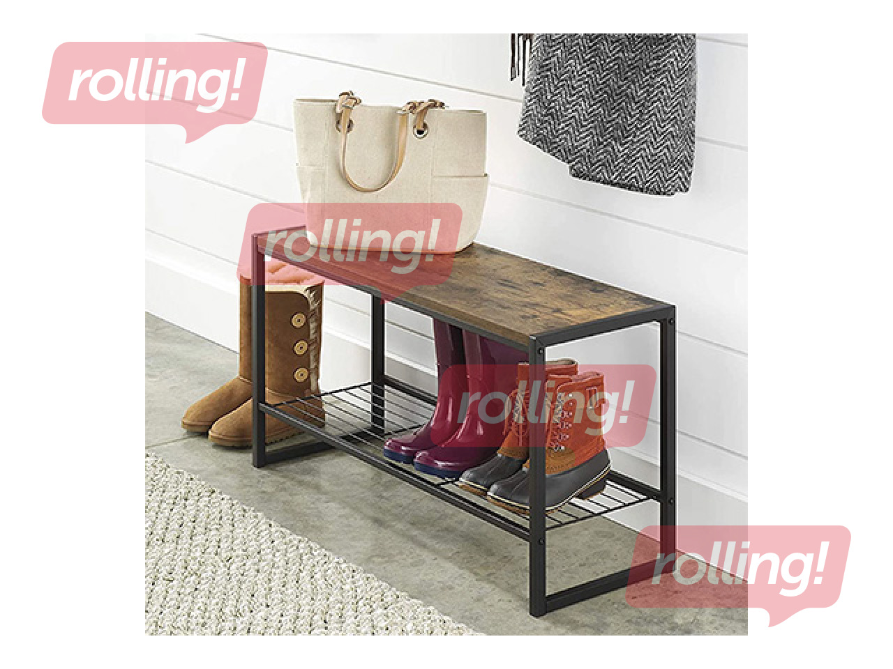 Shoe rack Domoletti Arina with bench, black, wood, 80x30x45cm