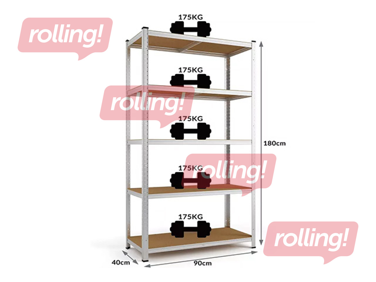 Warehouse shelving unit Springos, 180×90×40cm