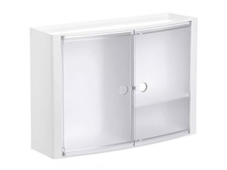 Полка для ванной комнаты Tatay, с прозрачными дверцами, белая, 46x15.5x32cm