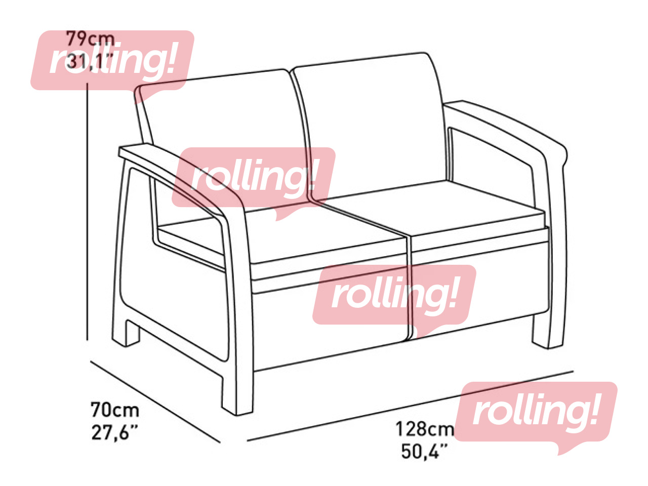 Садовый диван Keter Corfu, Love Seat, двухместный, серый