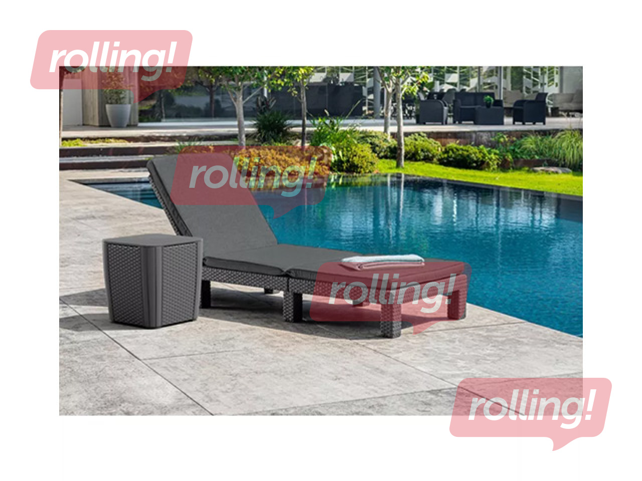 Garden table, storage box Keter Luzon, Flat Wicker, grey