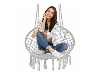 Hanging chair Springos, with fringes, grey