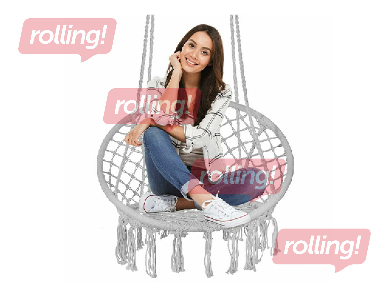 Подвесное кресло Springos, с бахромой, серое