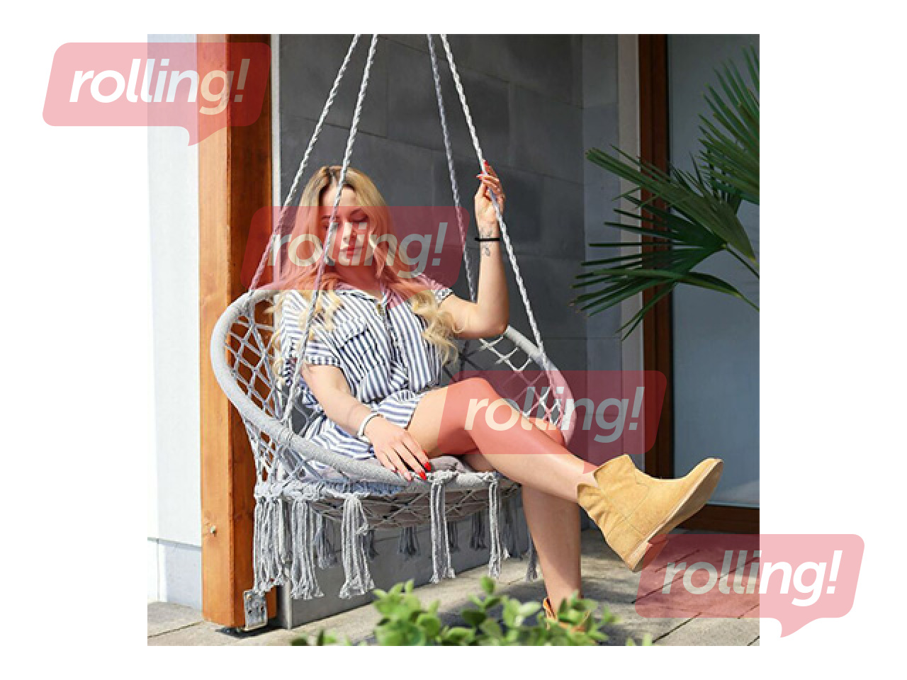 Подвесное кресло Springos, с бахромой, серое