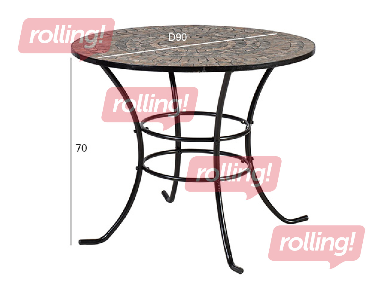 Laud Mosaic, metallist, must, pruun, Ø90x70cm