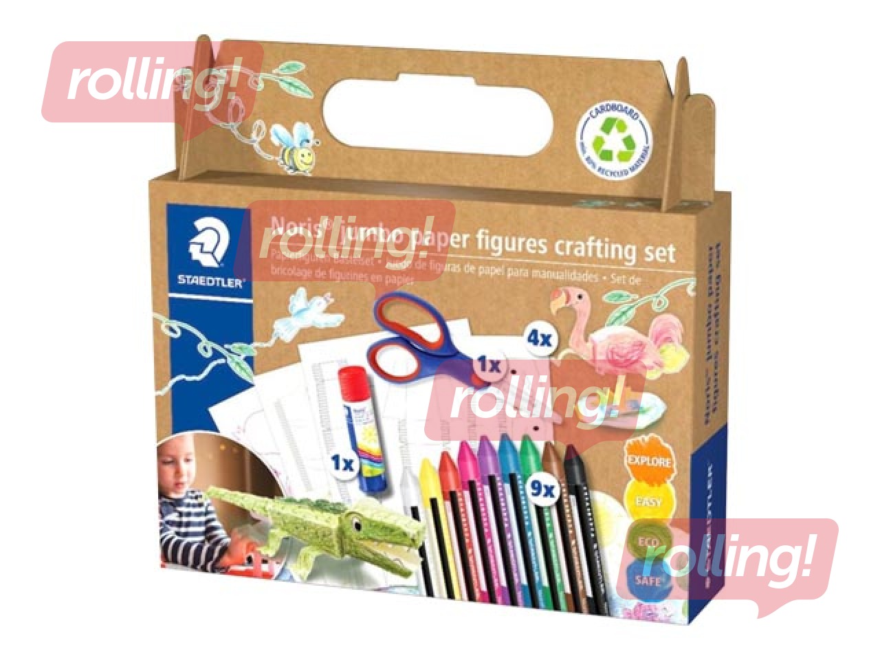 Wax crayons with glue, scissors and figure Staedtler Noris junior 61 C4, 9 colours