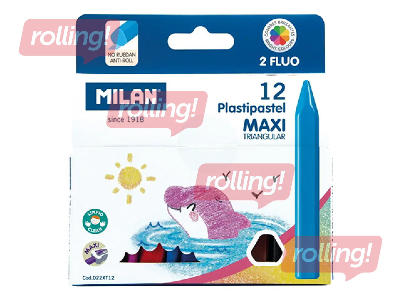 Pasteļkrītiņi Milan MAXI Plastipastel, trīsstūrveida, 12 krāsas