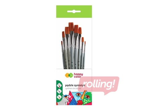 Nylon synthetic flat brush set Happy Color, 8 pcs