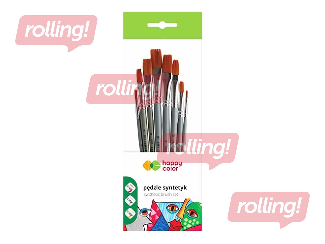 Nylon synthetic flat brush set Happy Color, 8 pcs