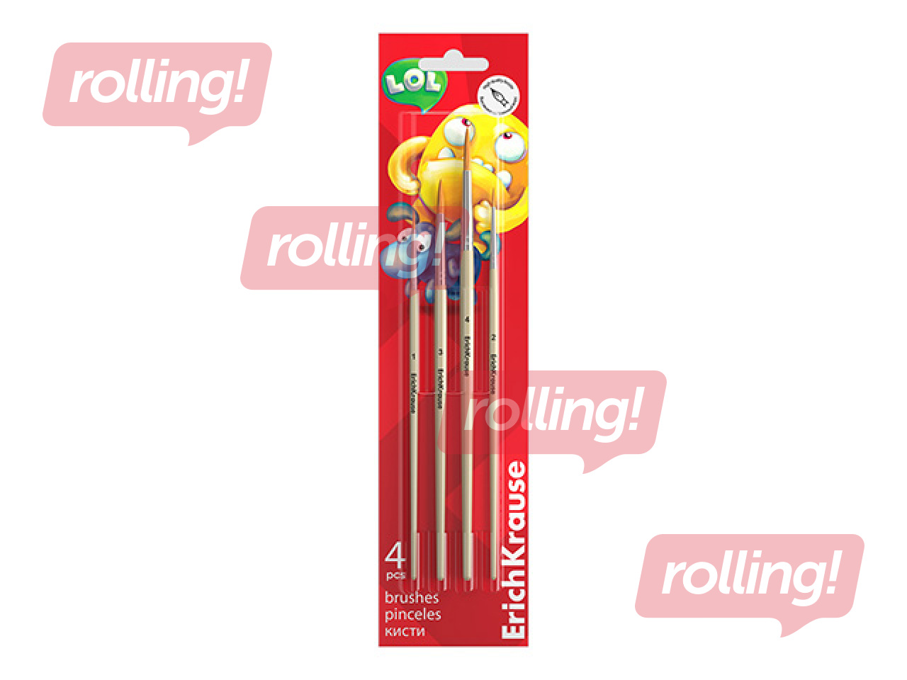 Pintslite komplekt ErichKrause, Jolly Friends, sünteetilised, 4 tk.