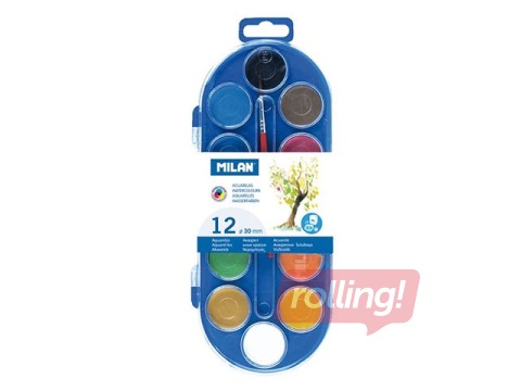 Set of 12 watercolour tablets Ø 30 mm with brush