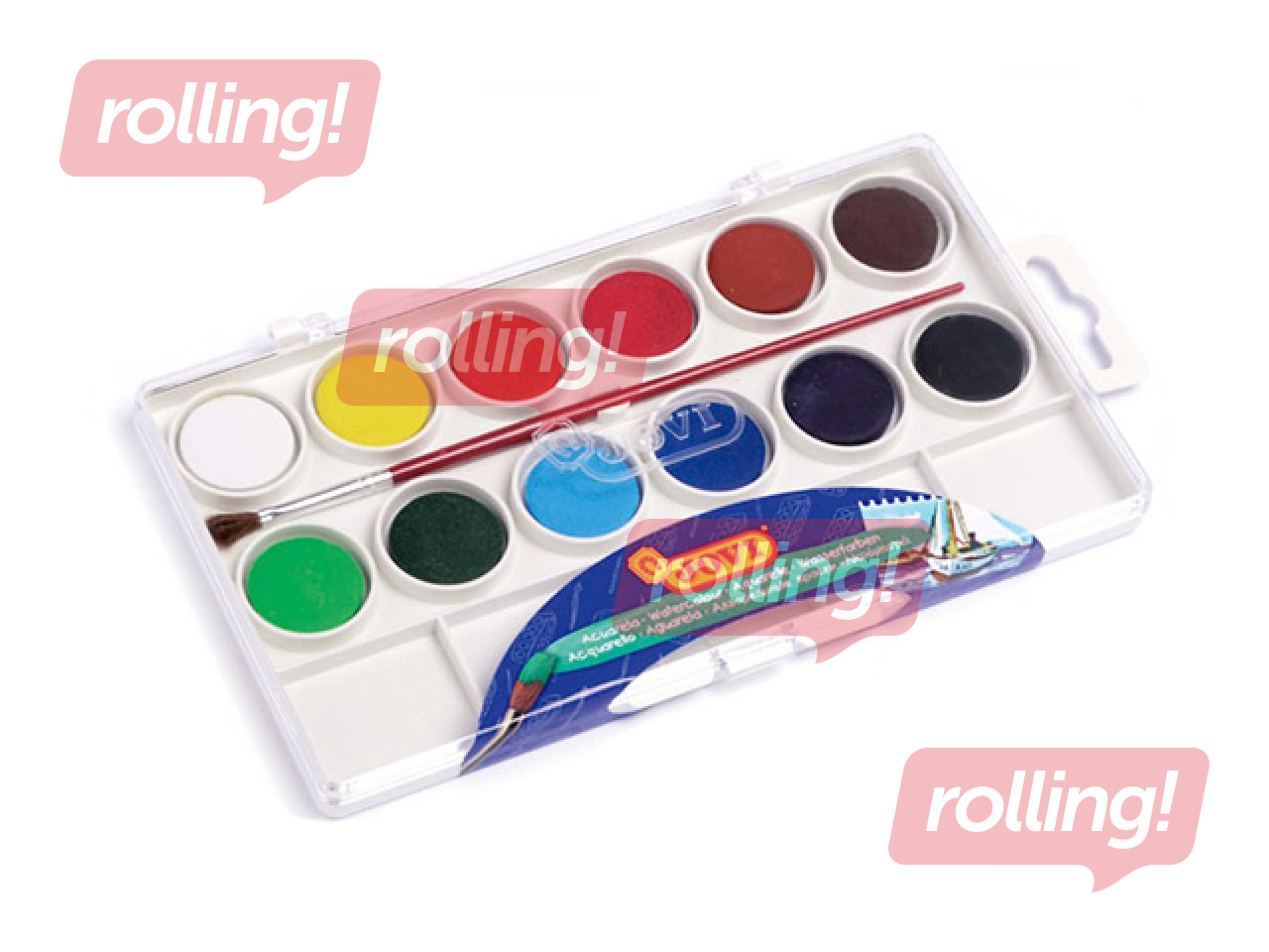 Vesivärvid Box Jovi 12 tabletti 22 mm assortii värvid + pintsel