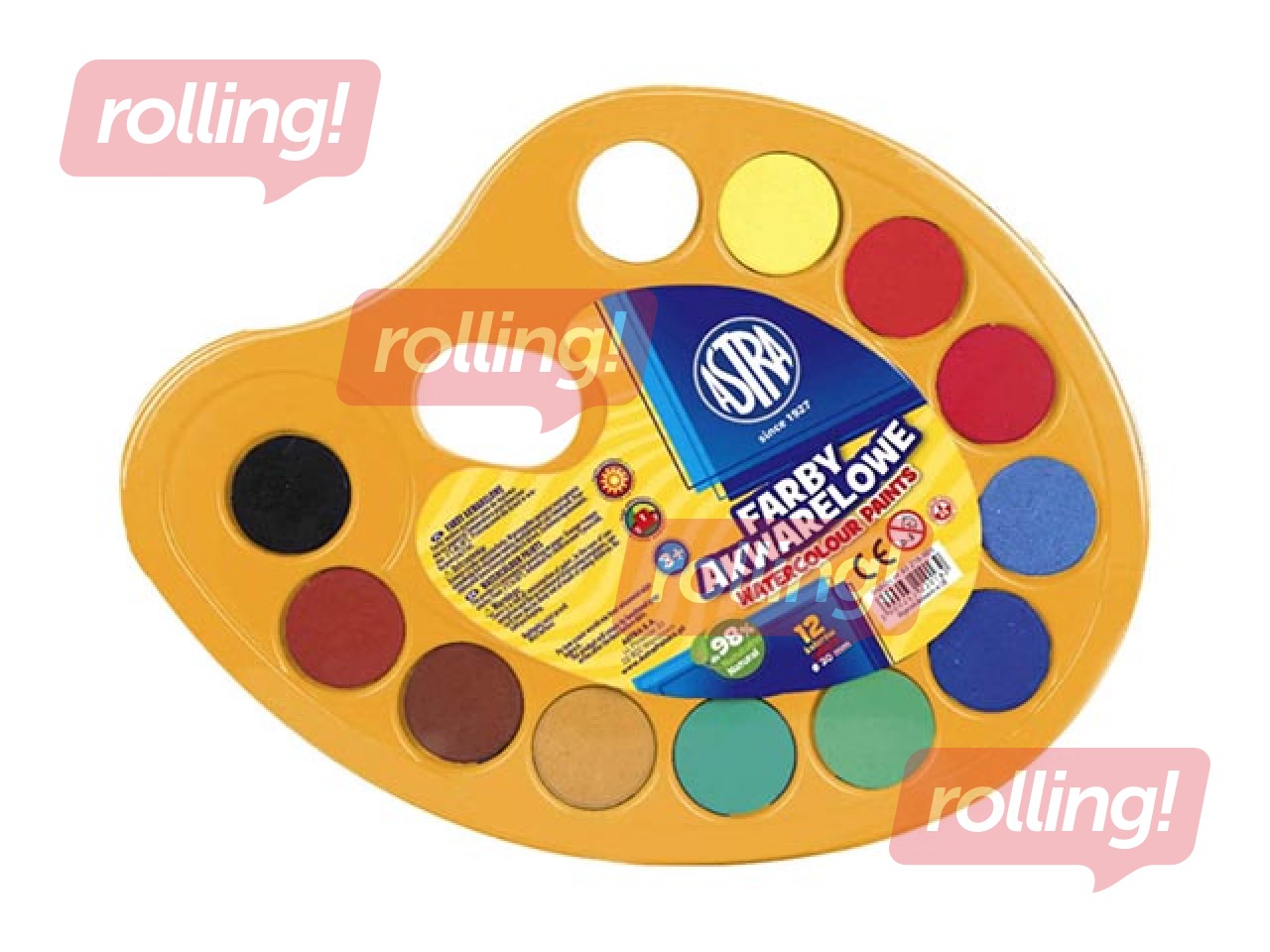 Akvarellvärvid Astra paletiga, 12 värvi, d=30 mm