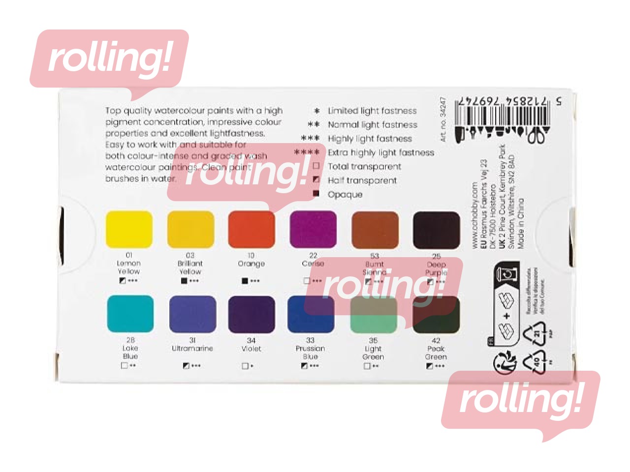 Акварельные краски Creativ Company, металлическая коробка, 12 цветов