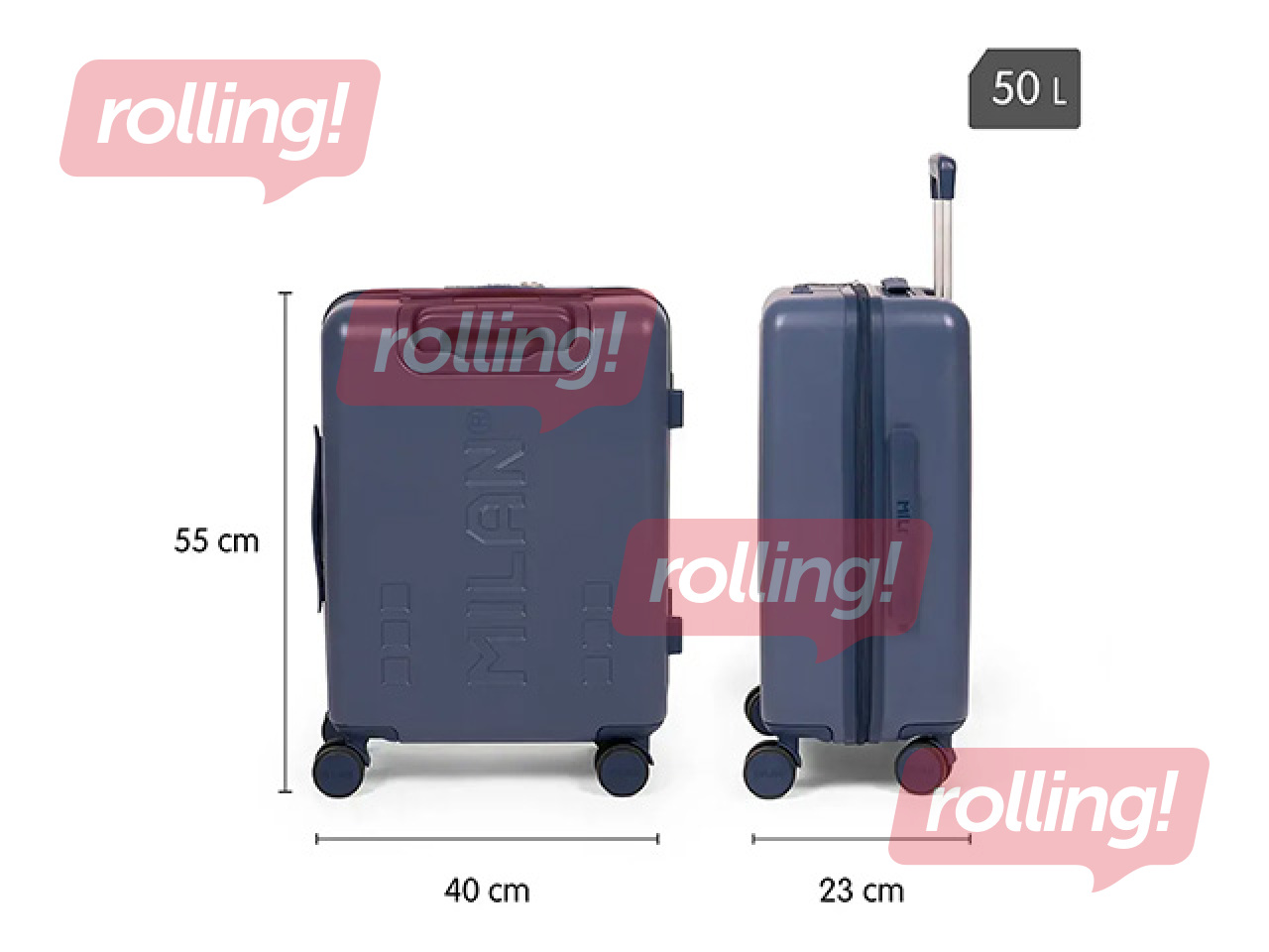 Чемодан ручной клади Milan, синий, 55x40x23см