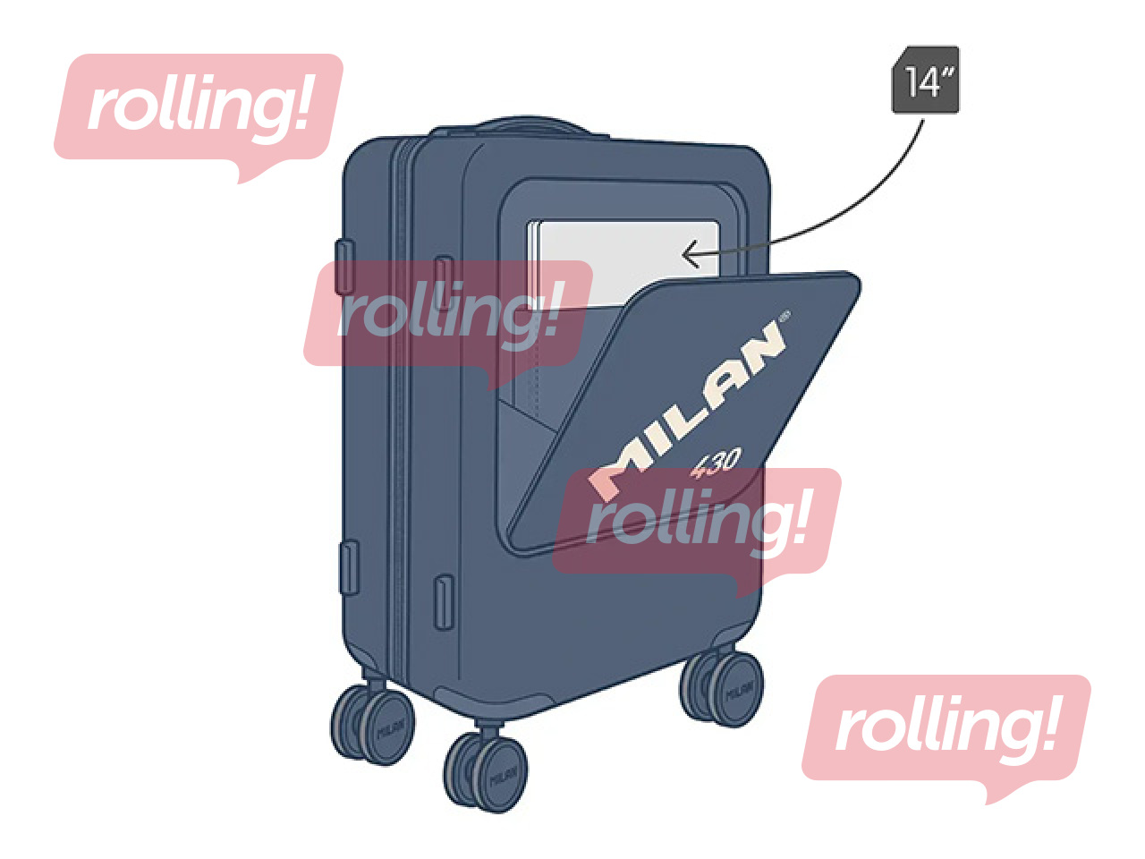 Чемодан ручной клади Milan, синий, 55x40x23см