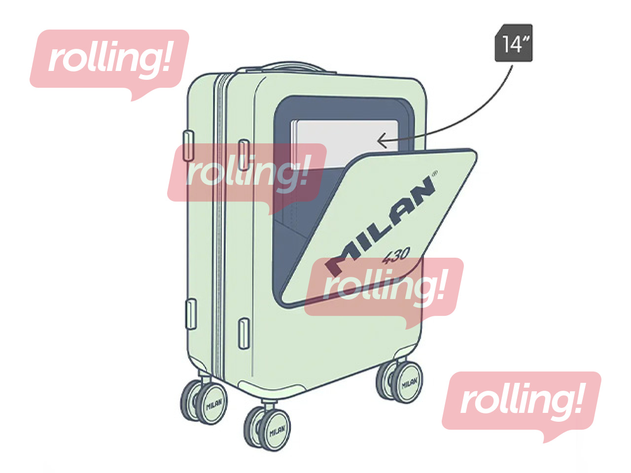 Käsipagasi kohver Milan, roheline, 55x40x23cm