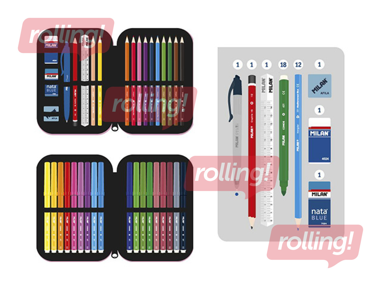 Пенал Milan, Green&Grow, двухсекционный, с принадлежностями