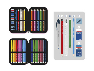 Pencil case Milan, Green&Grow, two-compartment, with accessories