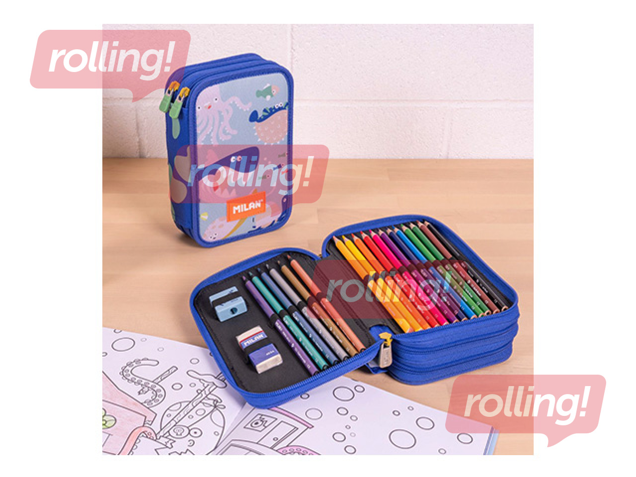 Пенал Milan, Blue Odyssey, двухсекционный, с принадлежностями