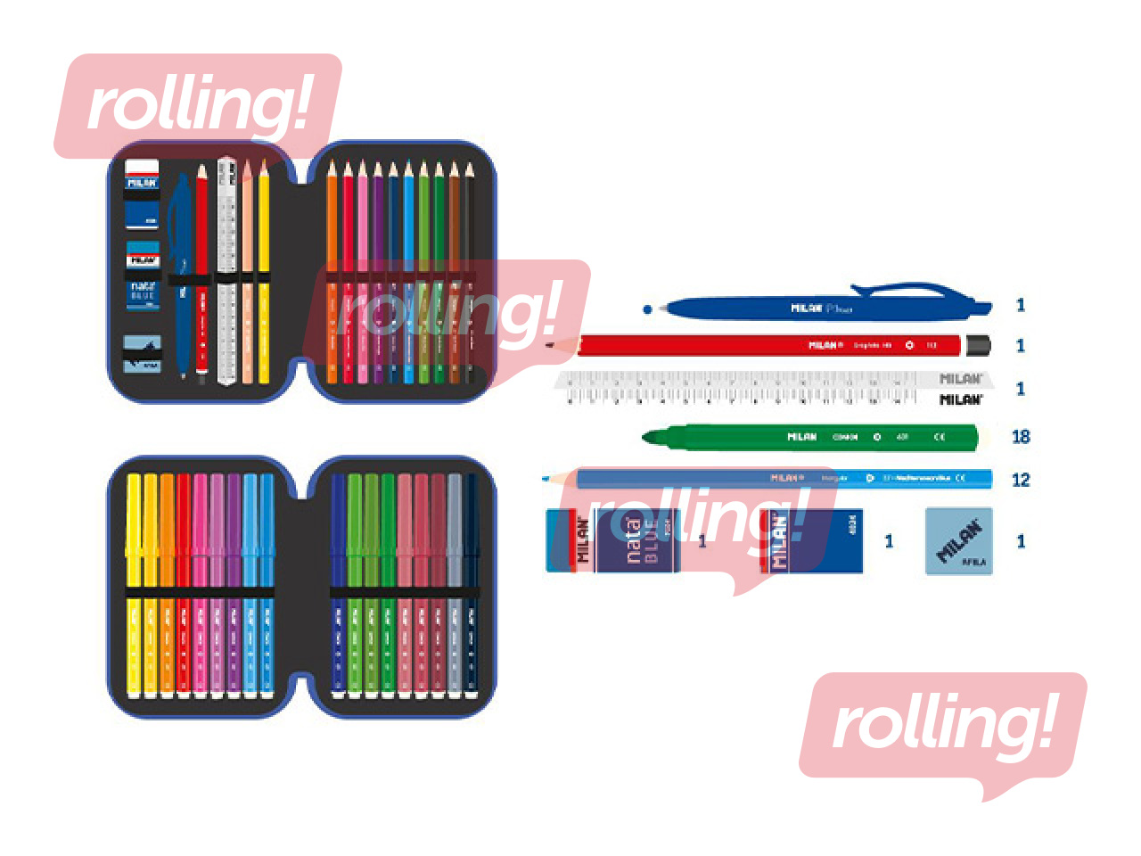 Пенал Milan, Blue Odyssey, двухсекционный, с принадлежностями