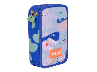 Pencil case Milan, Blue Odyssey, two-compartment, with accessories