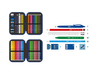 Pencil case Milan, Blue Odyssey, two-compartment, with accessories