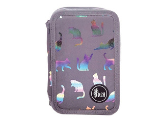 Pencil case Astra, Ultraviolet Cats, 3section, with accessories