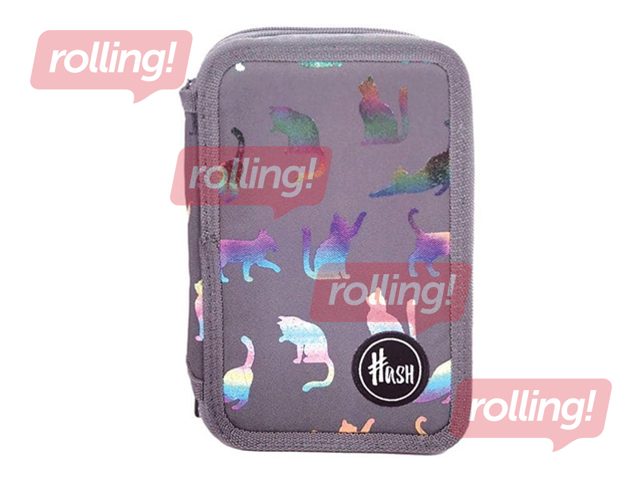 Pencil case Astra, Ultraviolet Cats, 3section, with accessories