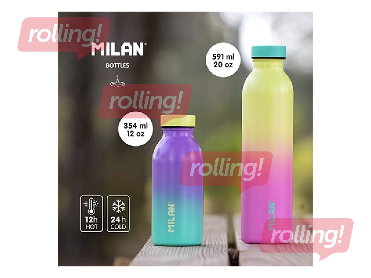 Roostevabast terasest pudel  Milan Sunset, 591ml, kollane- roosa