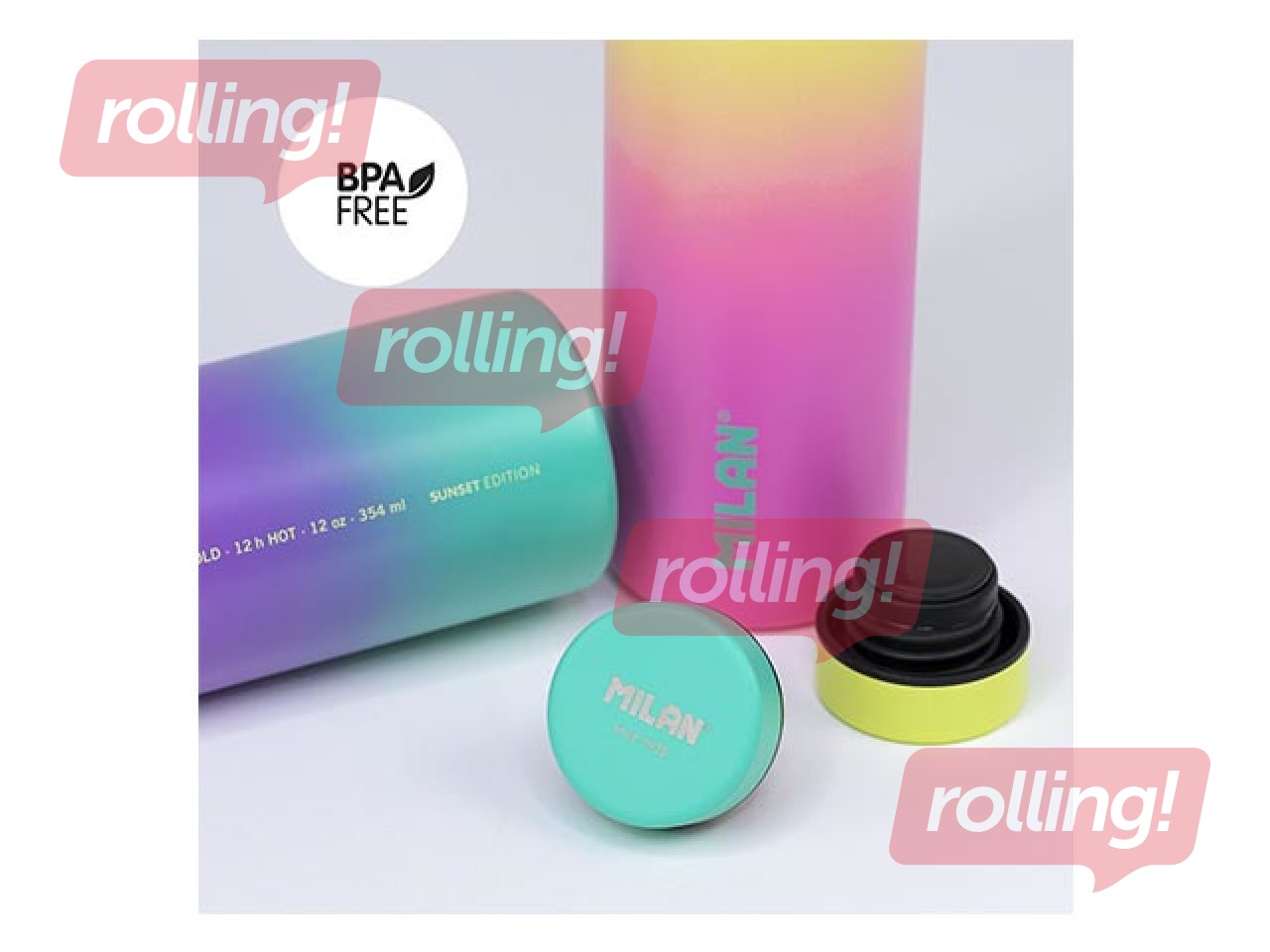 Roostevabast terasest pudel  Milan Sunset, 591ml, kollane- roosa