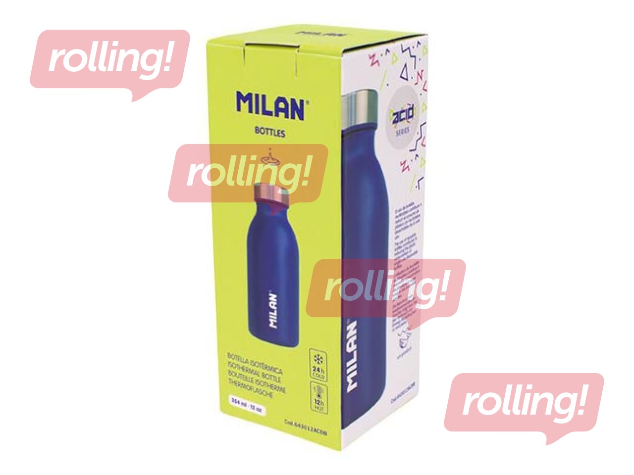 Ūdens pudele Milan Acid 350ml, nerūsējošā tērauda, zilā krāsā