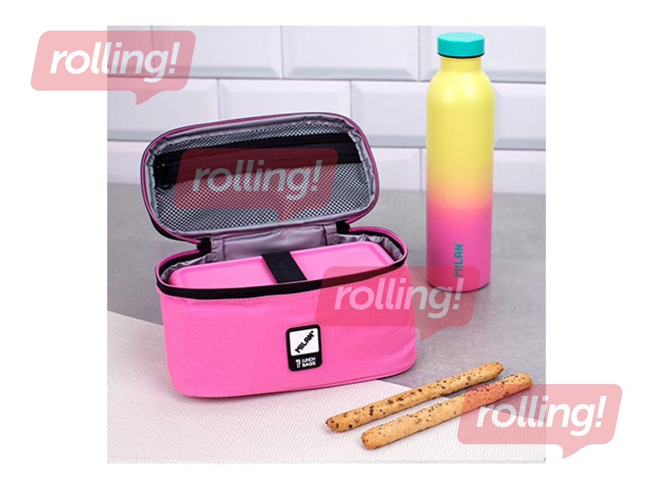 Small isothermal food bag Milan Sunset with 1 lunch box, 1.5l, pink