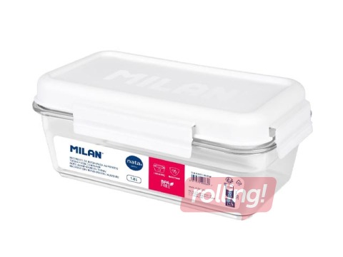 Lunch box Milan, Nata, rectangular, transparent with white lid, 1.2l